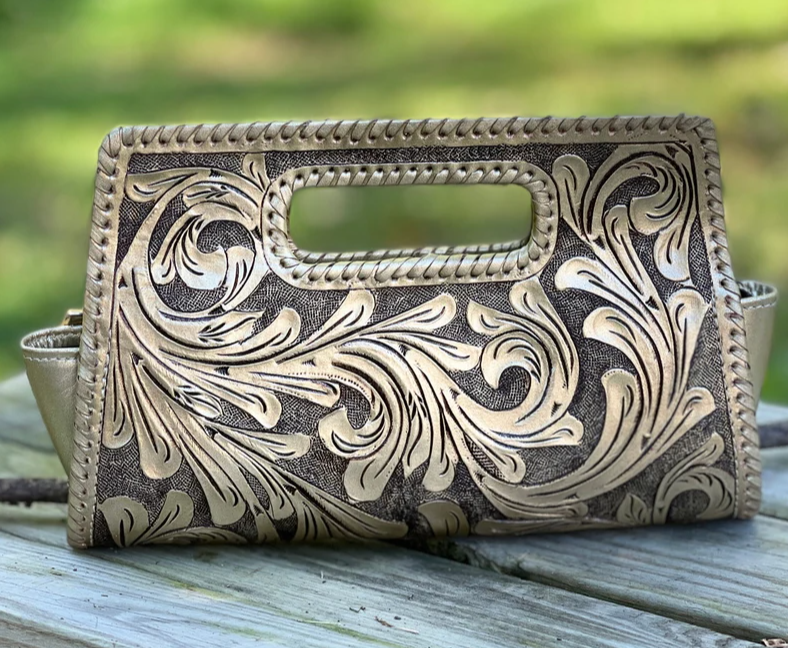 Hand-Tooled Leather Clutch & Crossbody “ENVELOPE” by ALLE – Western Style - ALLE Handbags