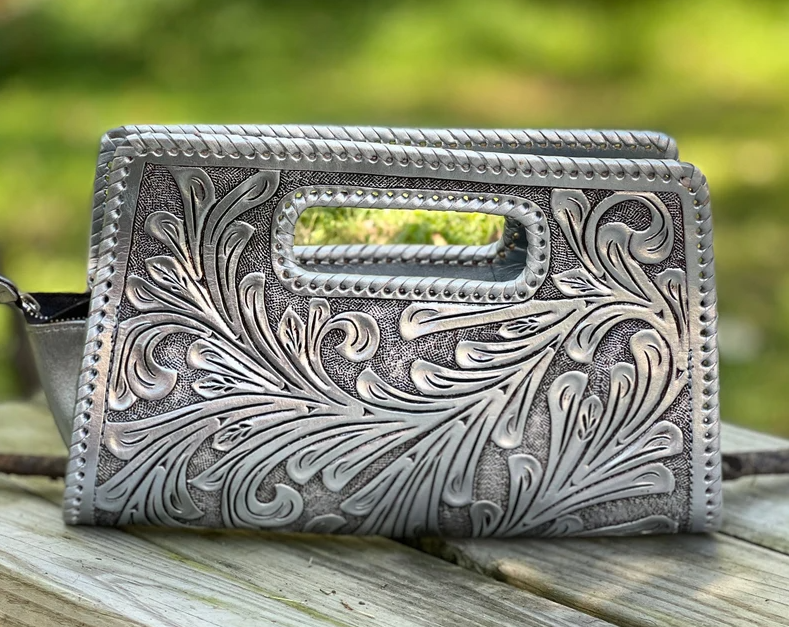 Hand-Tooled Leather Clutch & Crossbody “ENVELOPE” by ALLE – Western Style - ALLE Handbags
