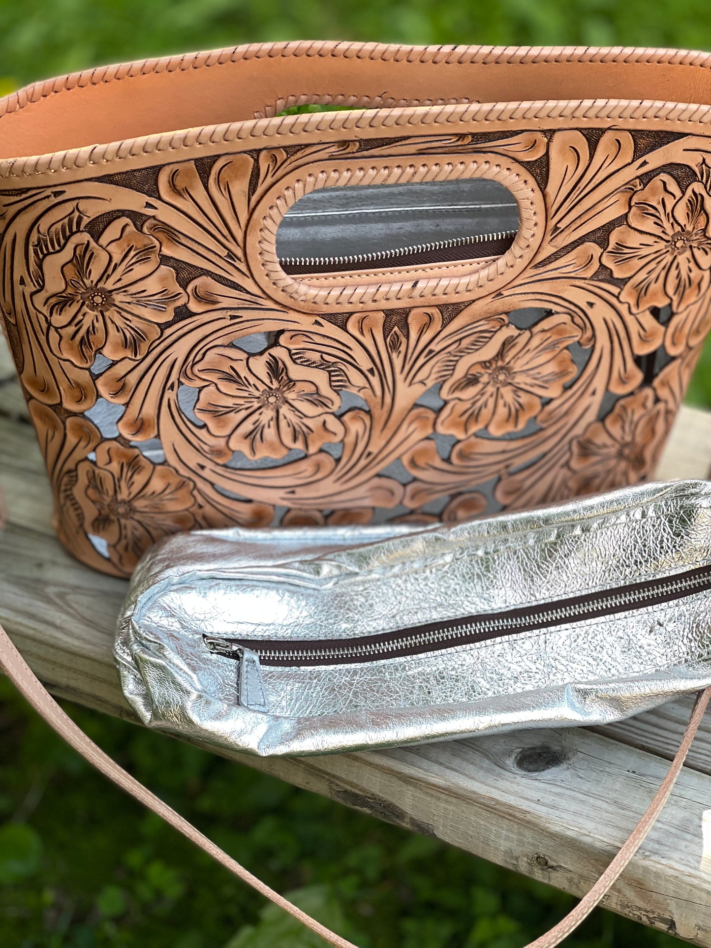Hand CUT-OUT Tooling Leather Tote "TUBO" by ALLE, more Colors - ALLE Handbags