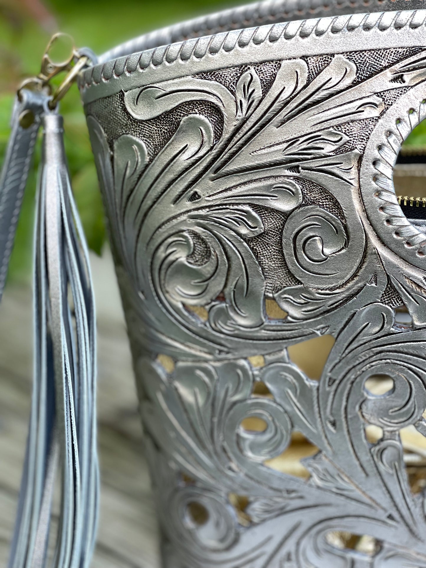 Hand CUT-OUT Tooling Leather Tote "TUBO" by ALLE, more Colors - ALLE Handbags