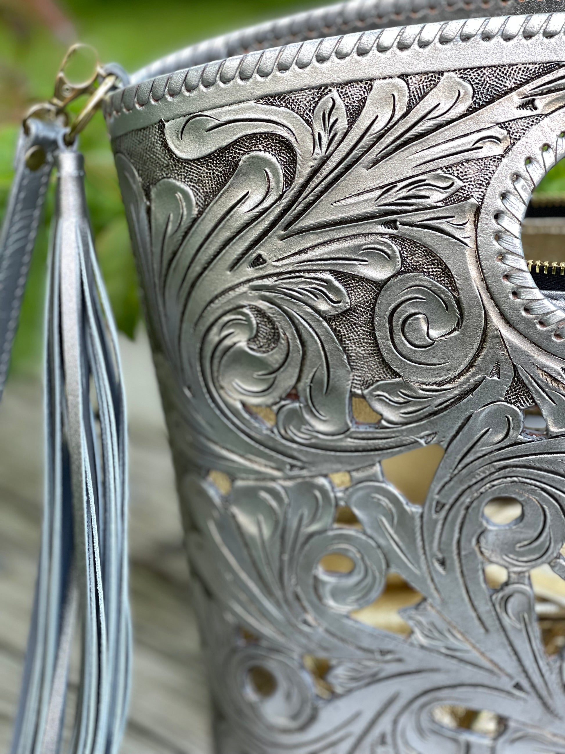 Hand CUT-OUT Tooling Leather Tote "TUBO" by ALLE, more Colors - ALLE Handbags