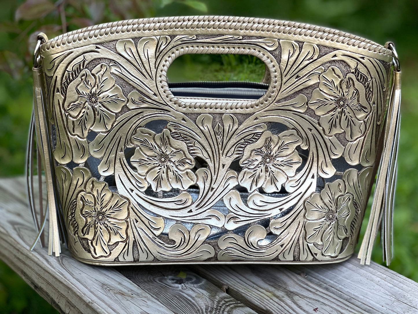 Hand CUT-OUT Tooling Leather Tote "TUBO" by ALLE, more Colors - ALLE Handbags