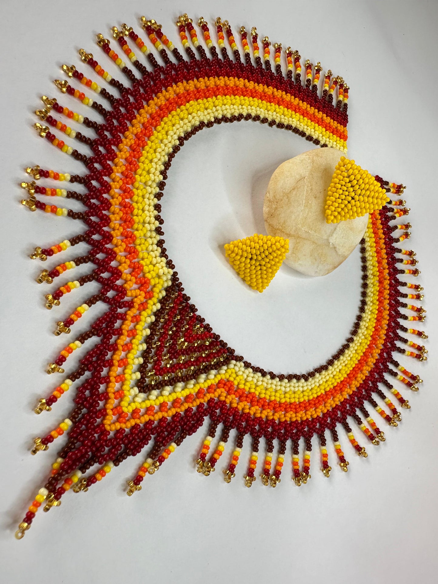 Handmade Beadwork Tribal Necklace & Earrings Set "AMELIA" - Limited Edition