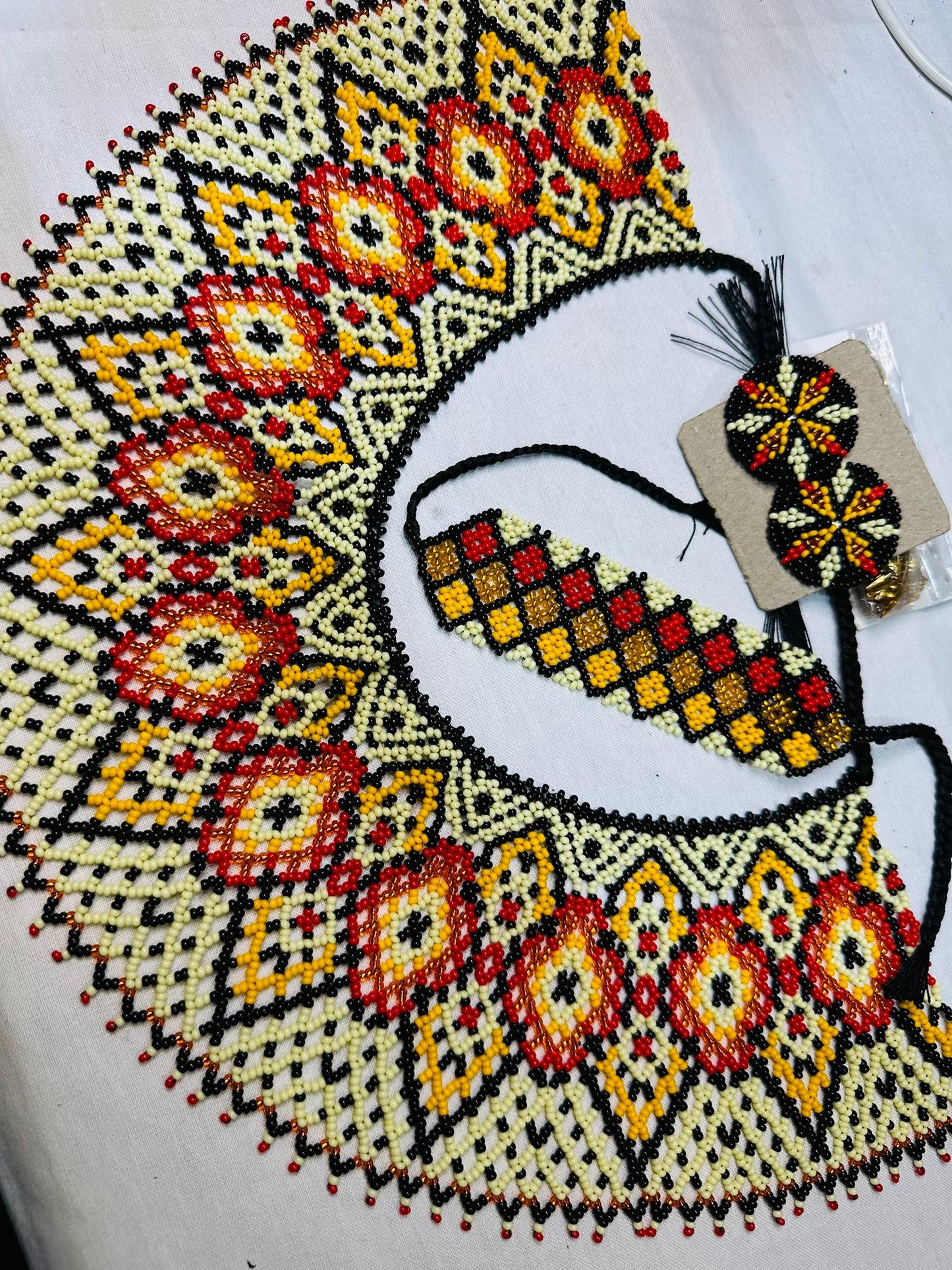 Handmade Beadwork Tribal Necklace, Bracelet & Earrings Set "AMAZON" - Limited Edition