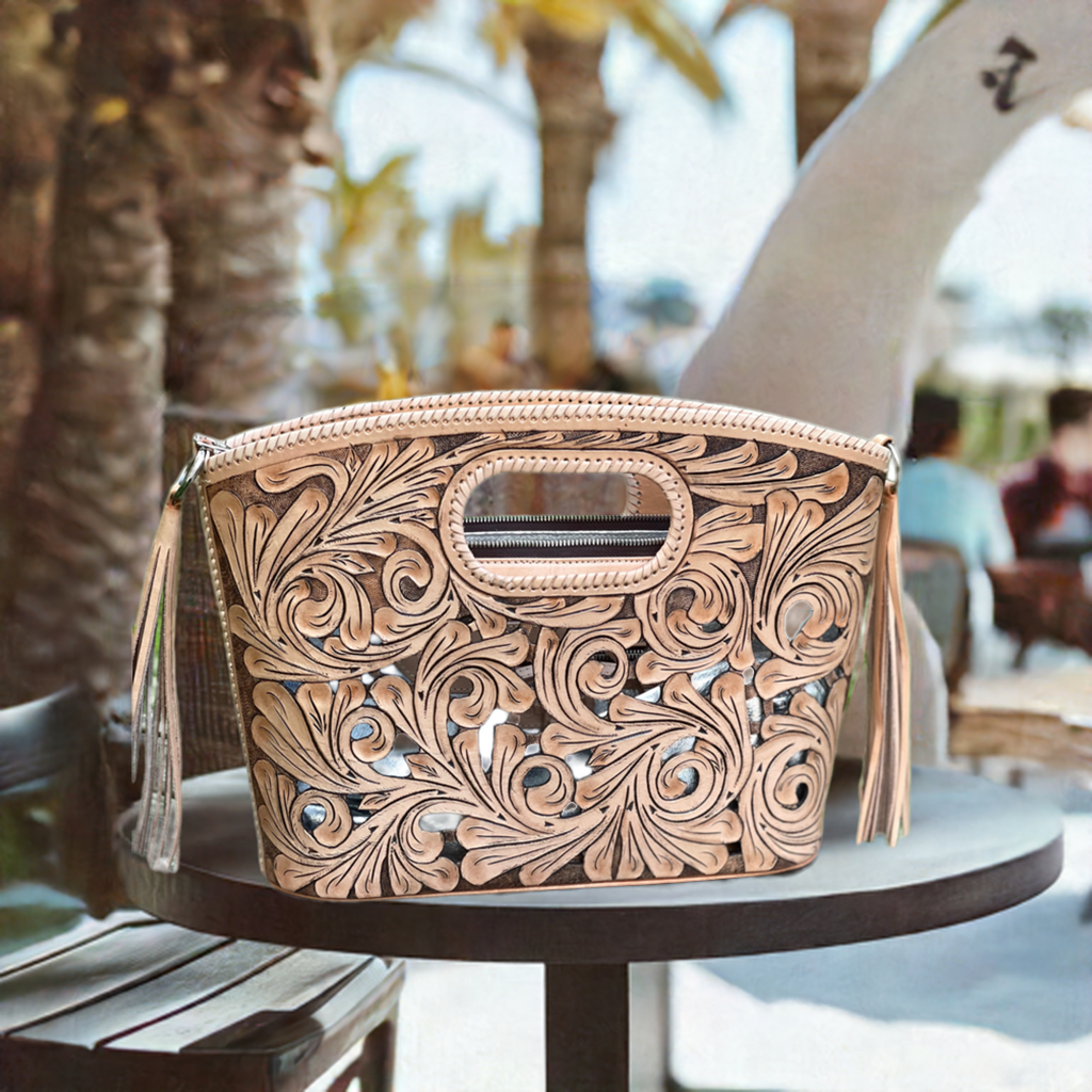 Hand CUT-OUT Tooling Leather Tote "TUBO" by ALLE, more Colors - ALLE Handbags