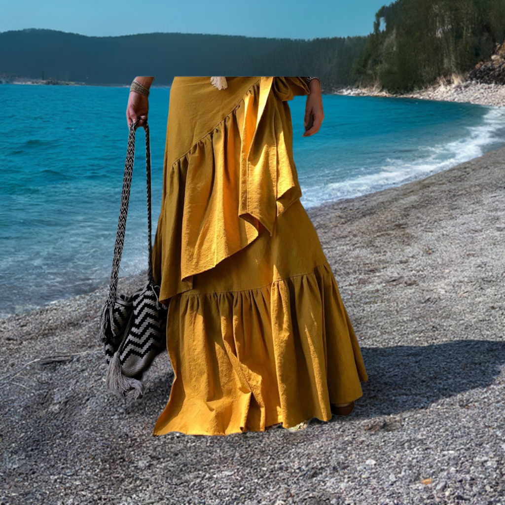 ALLE BOHO "EVA" Swim Cover Up, Beach Maxi Skirt, Organic Clothing - ALLE Handbags