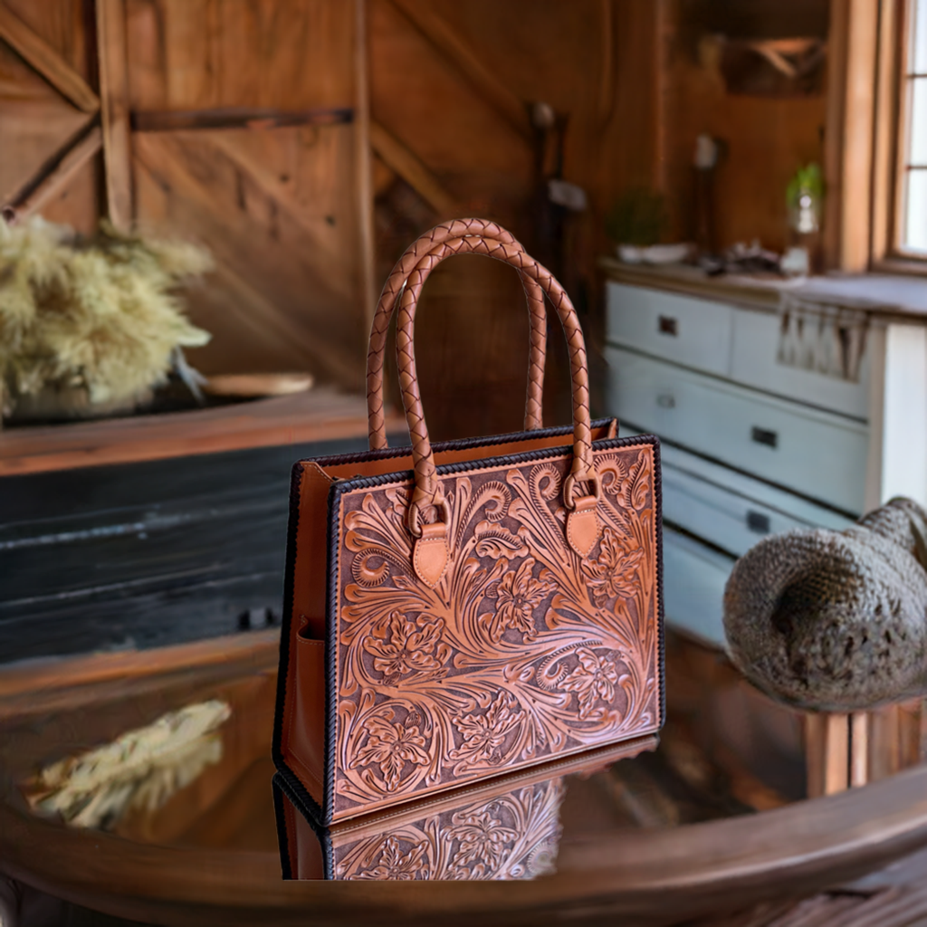 Hand Tooled Leather Large Tote "MARCUS" by ALLE - ALLE Handbags