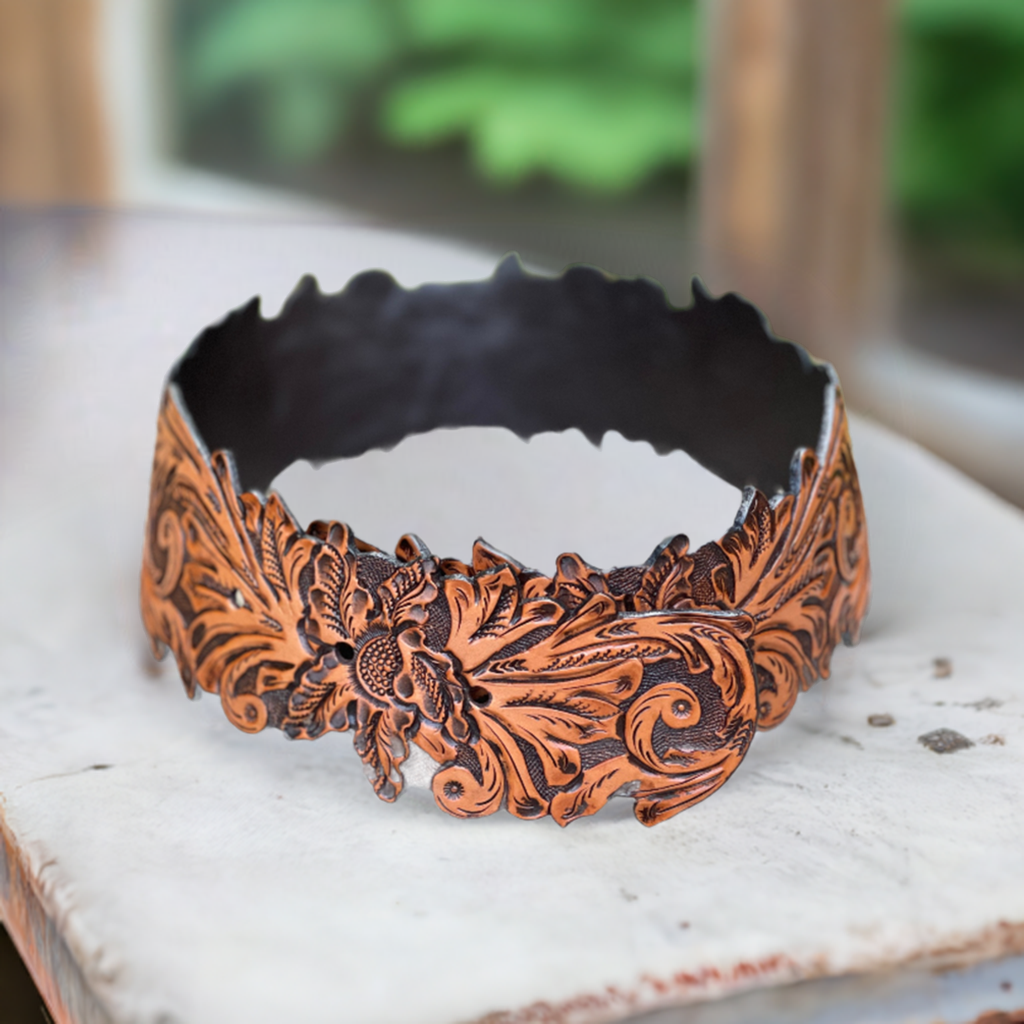 Hand-tooled leather Belt "LAUREN" more colors - ALLE Handbags