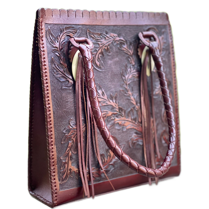 Hand-Tooled Leather Hobo Bag, "CORREAS SPIGAS" by ALLE - ALLE Handbags