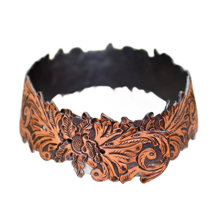 ALLE Artisanal Belt "LAUREN" Hand-tooled leather - ALLE Handbags
