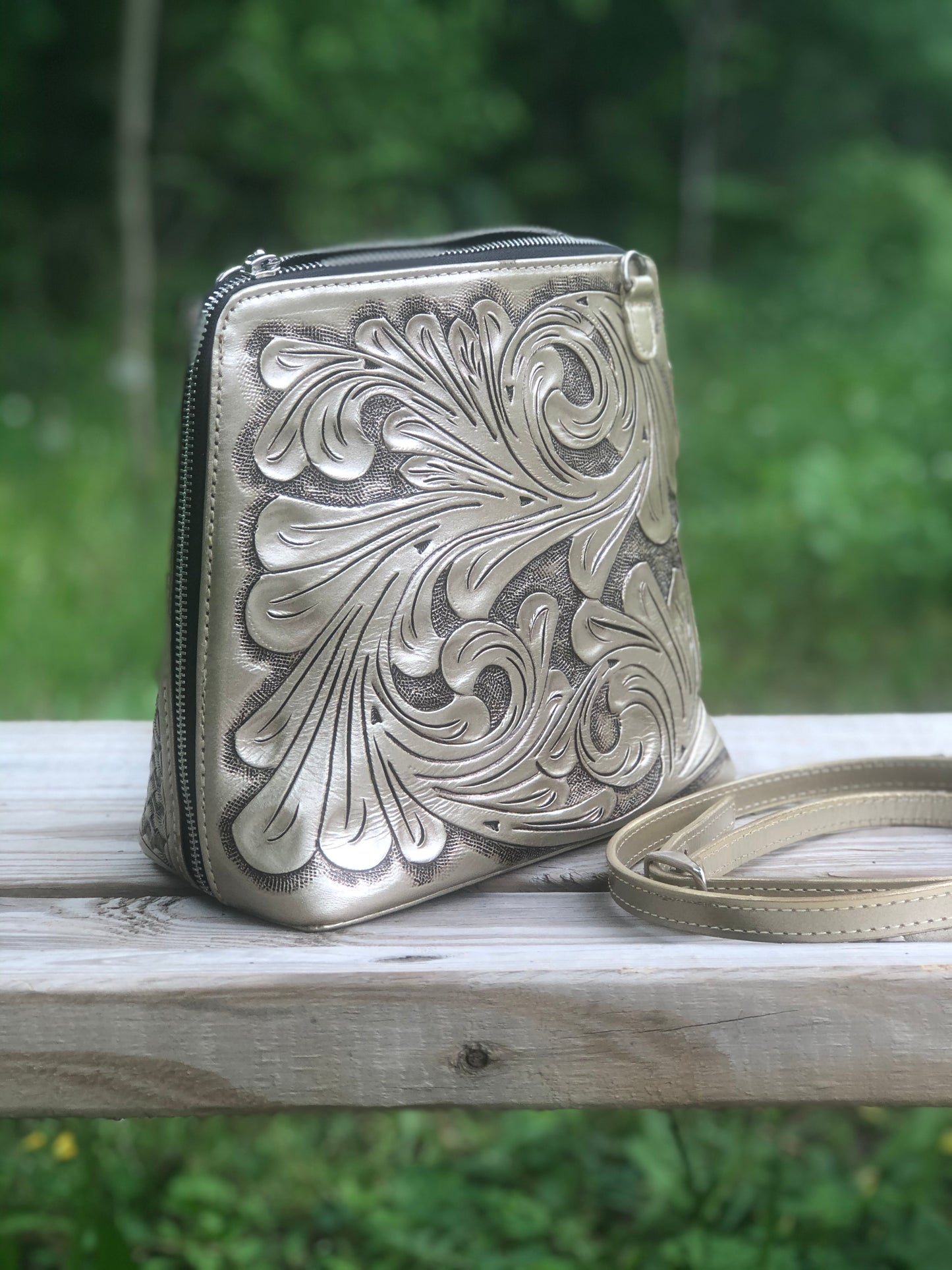 Hand-Tooled Leather Large Crossbody "Catalina" by ALLE more Colors - ALLE Handbags