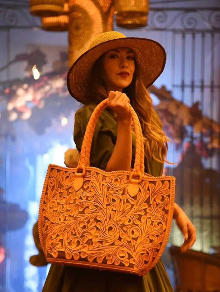 Genuine Hand-Tooled Leather Tote, "IBIZA" by ALLE, more colors - ALLE Handbags