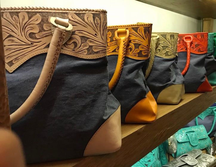 Hand-Tooled Leather & Denim Tote "Denim" by ALLE more Color - ALLE Handbags
