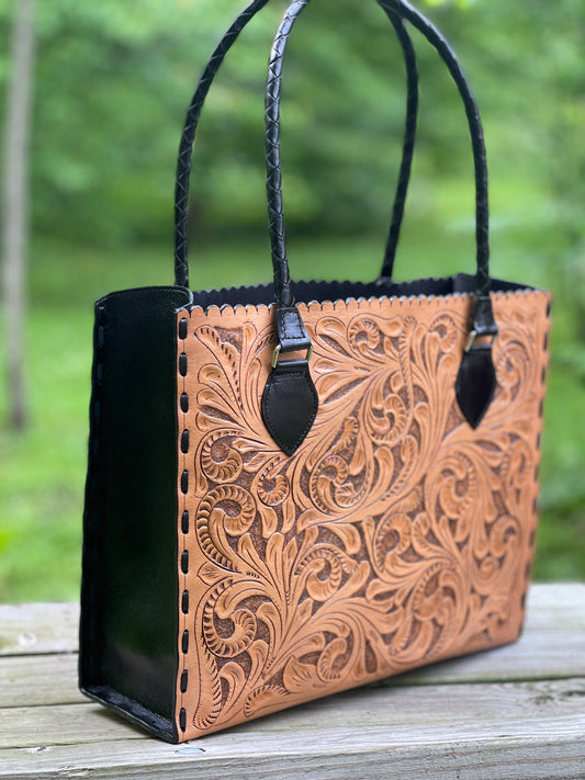 Hand Tooled Leather Tote, "Joana" by ALLE, More Colors - ALLE Handbags