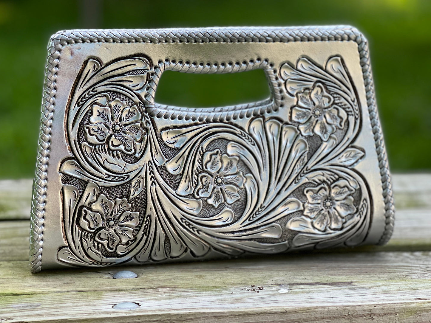 Hand-Tooled Leather Small Clutch, "YENNY" by ALLE - ALLE Handbags