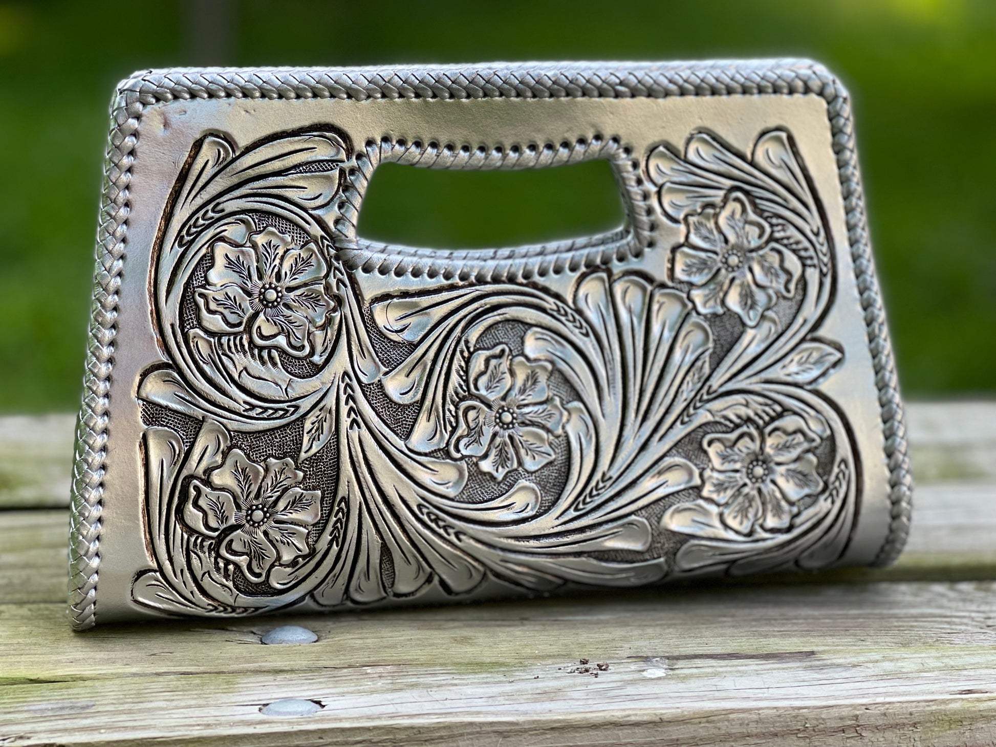 Hand-Tooled Leather Small Clutch, "YENNY" by ALLE - ALLE Handbags