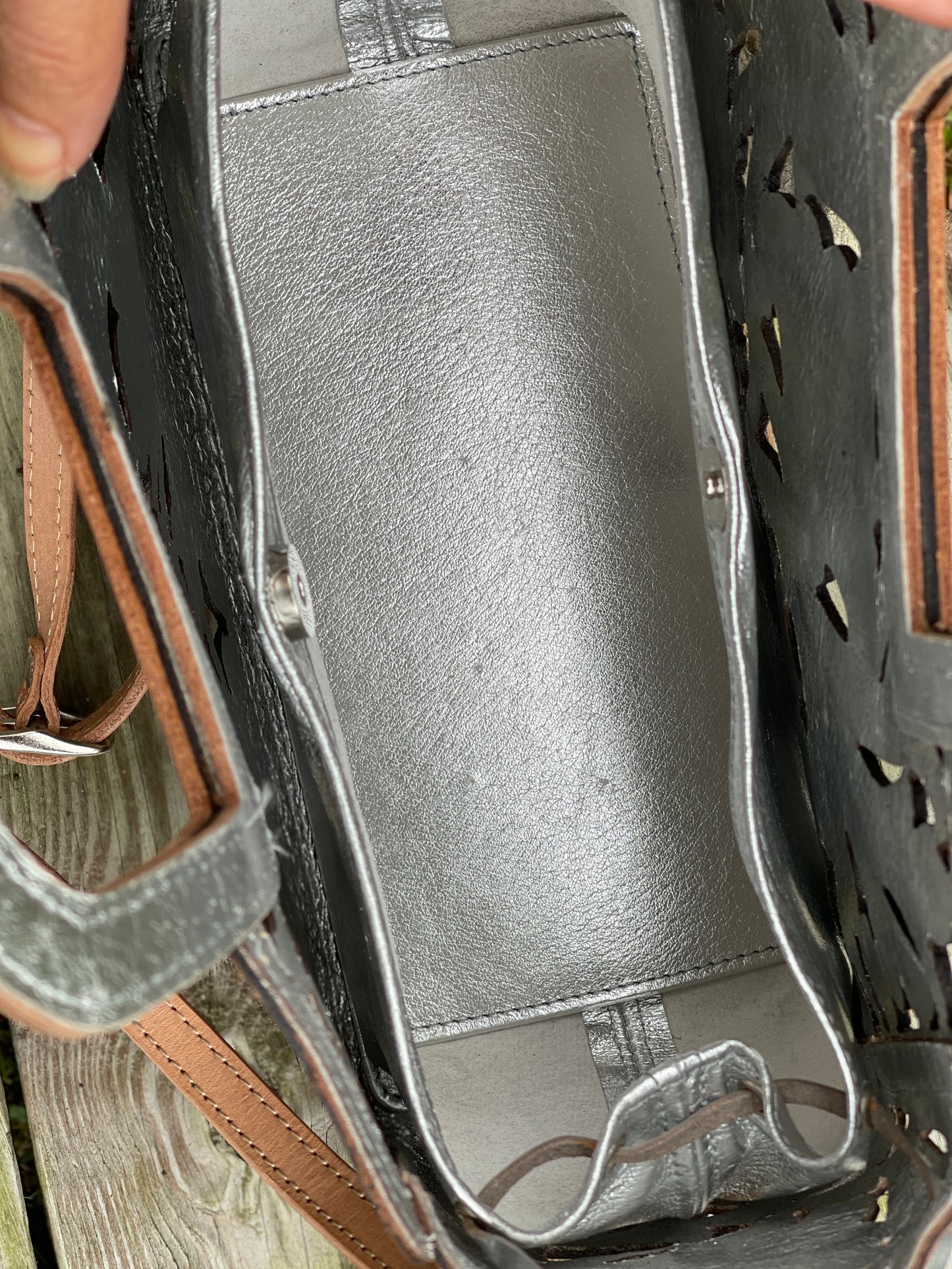 Hand tooled Leather Cut-Out Tooling, Small Mini Tote "NOTA" by ALLE - ALLE Handbags