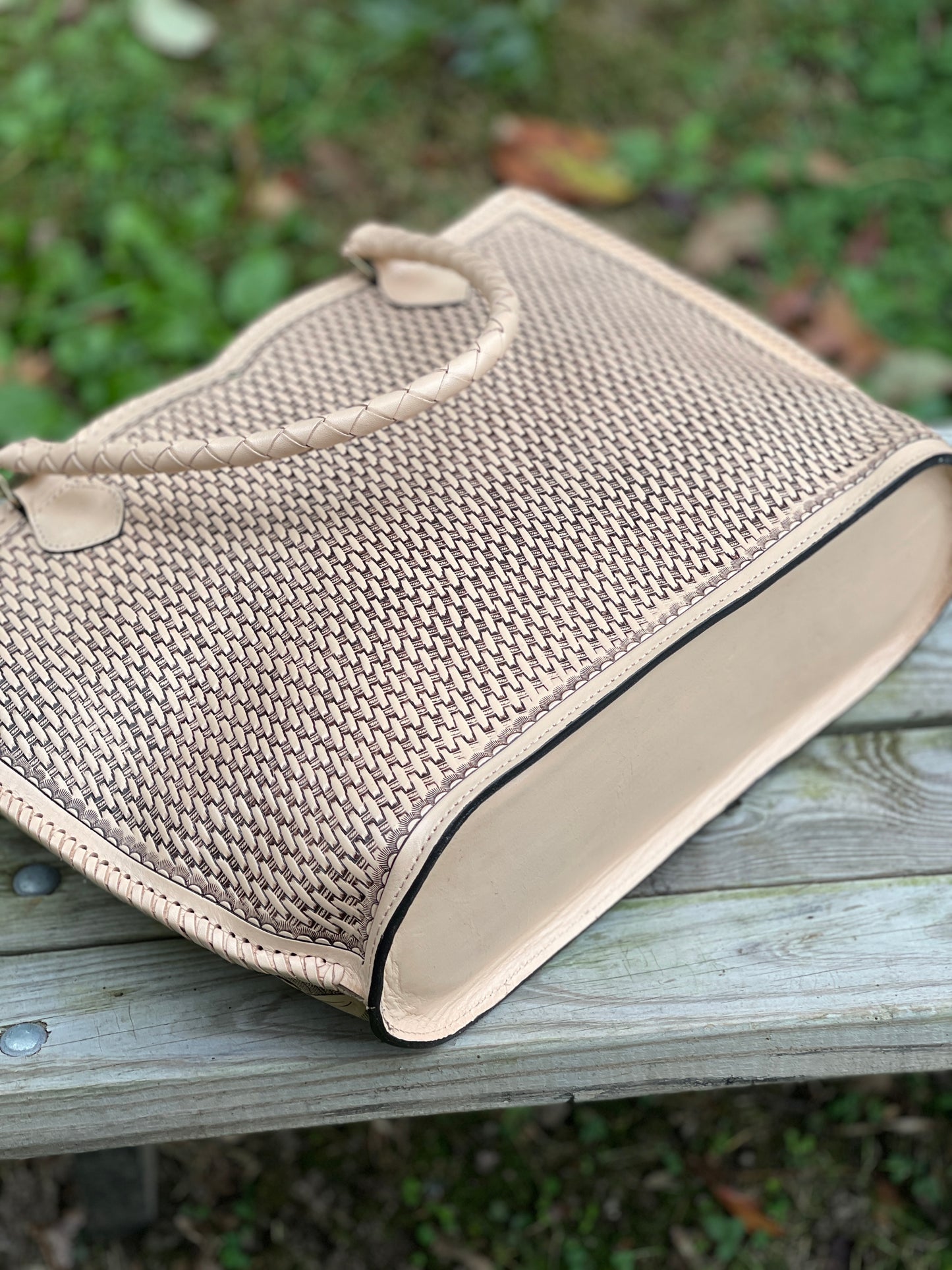 Hand Tooled Leather Tote, "Ibiza" by ALLE, Nude Color, Western Style - ALLE Handbags