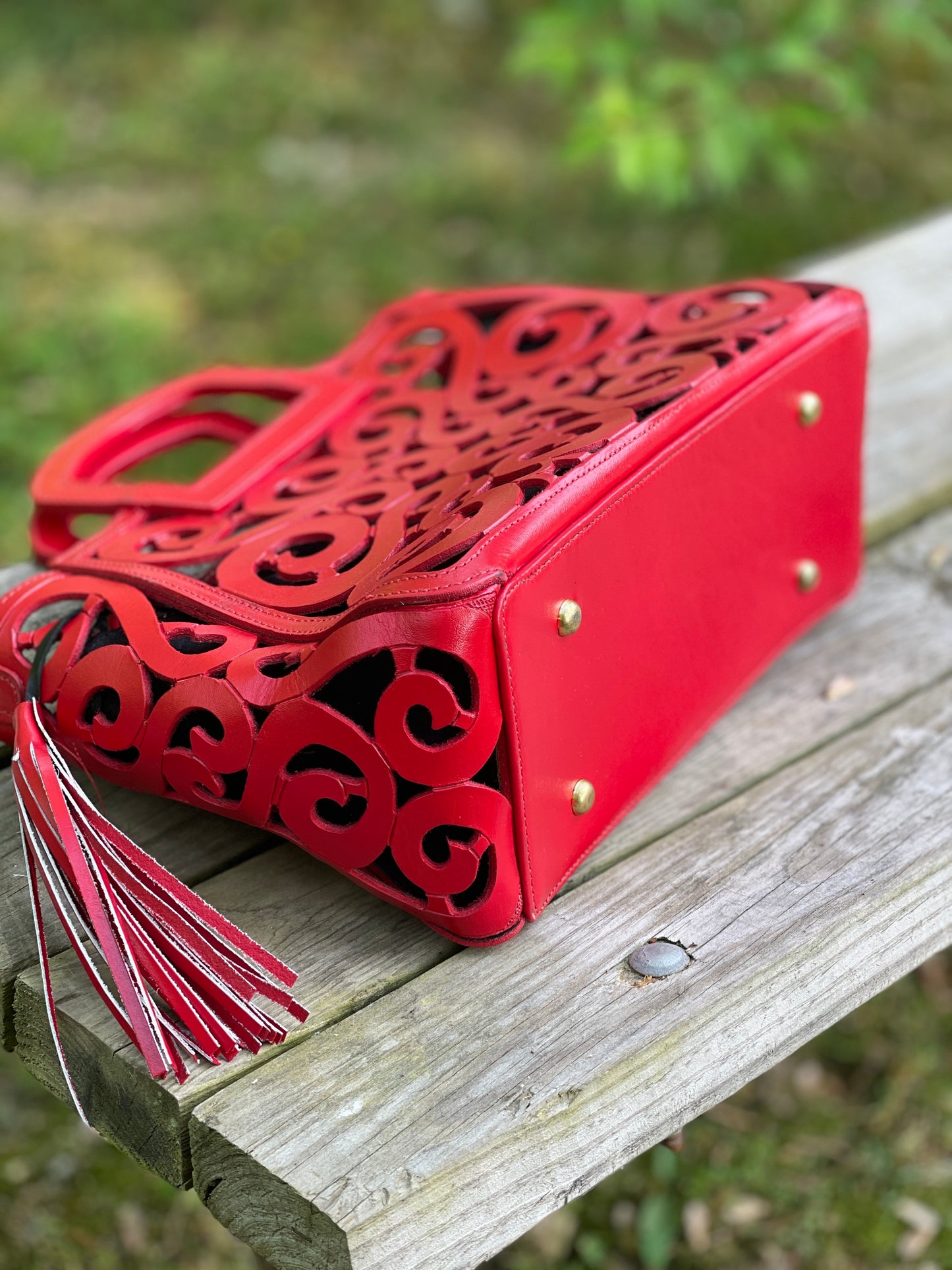 Hand tooled Cut-Out Tooling Leather, Small Mini Tote - Crossbody "NOTA" by ALLE - ALLE Handbags