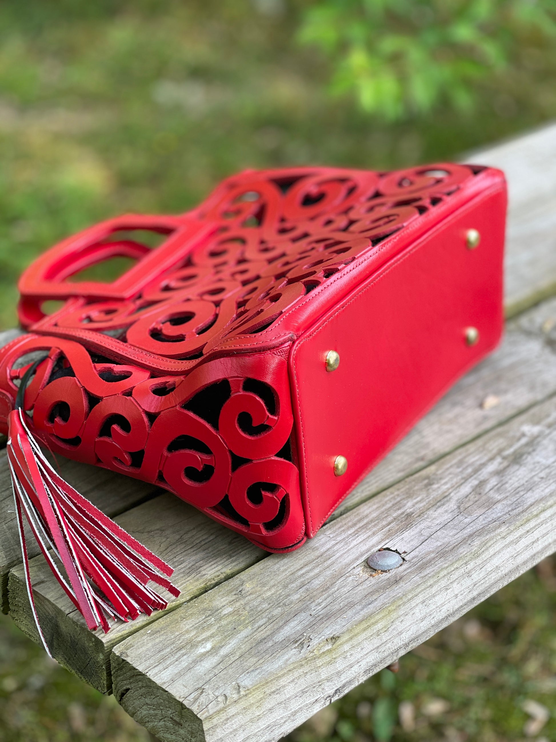 Hand tooled Cut-Out Tooling Leather, Small Mini Tote - Crossbody "NOTA" by ALLE - ALLE Handbags