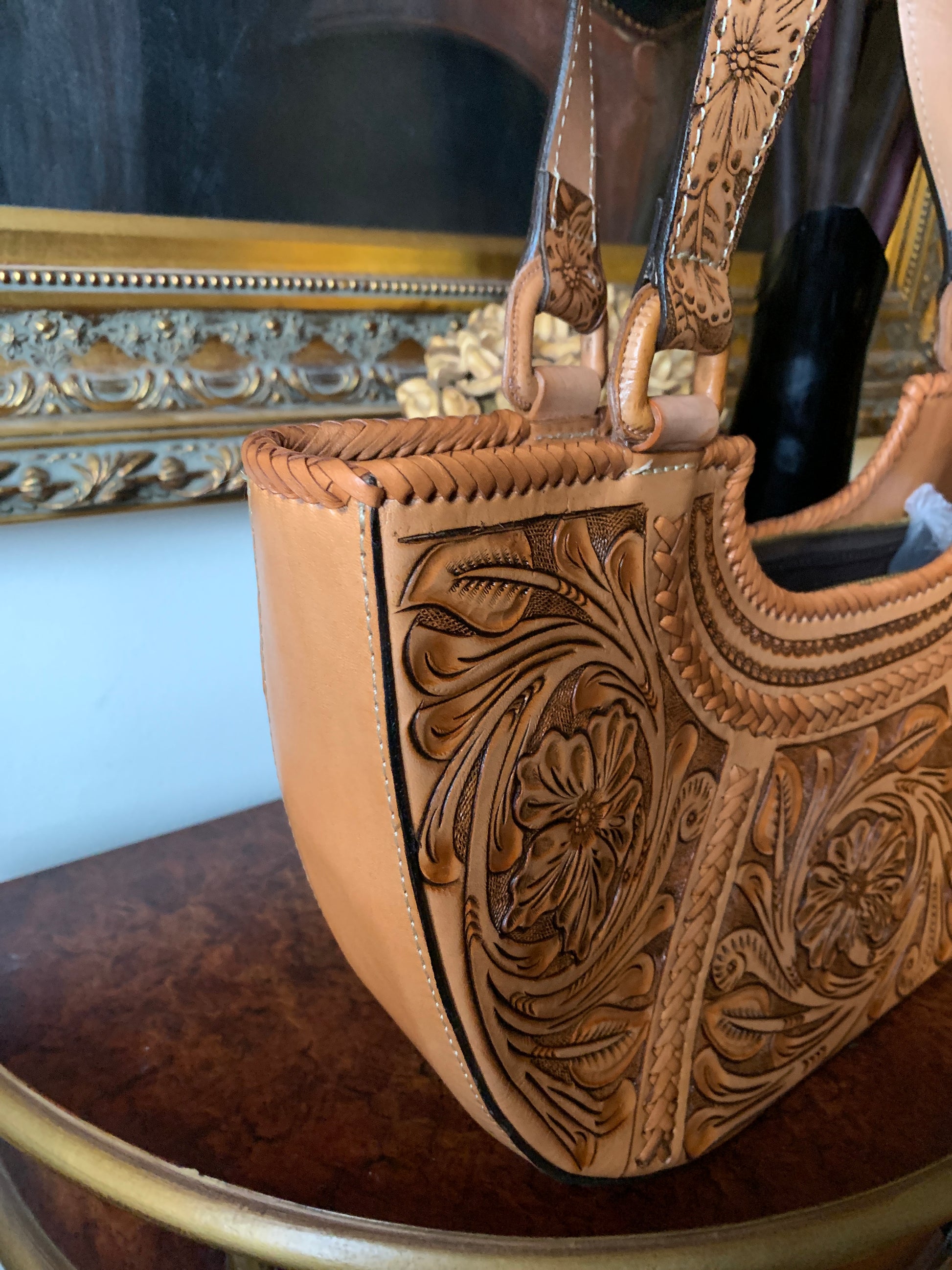 Hand-Tooled Leather Satchel, Shoulder Bag "Azteca" by ALLE - ALLE Handbags