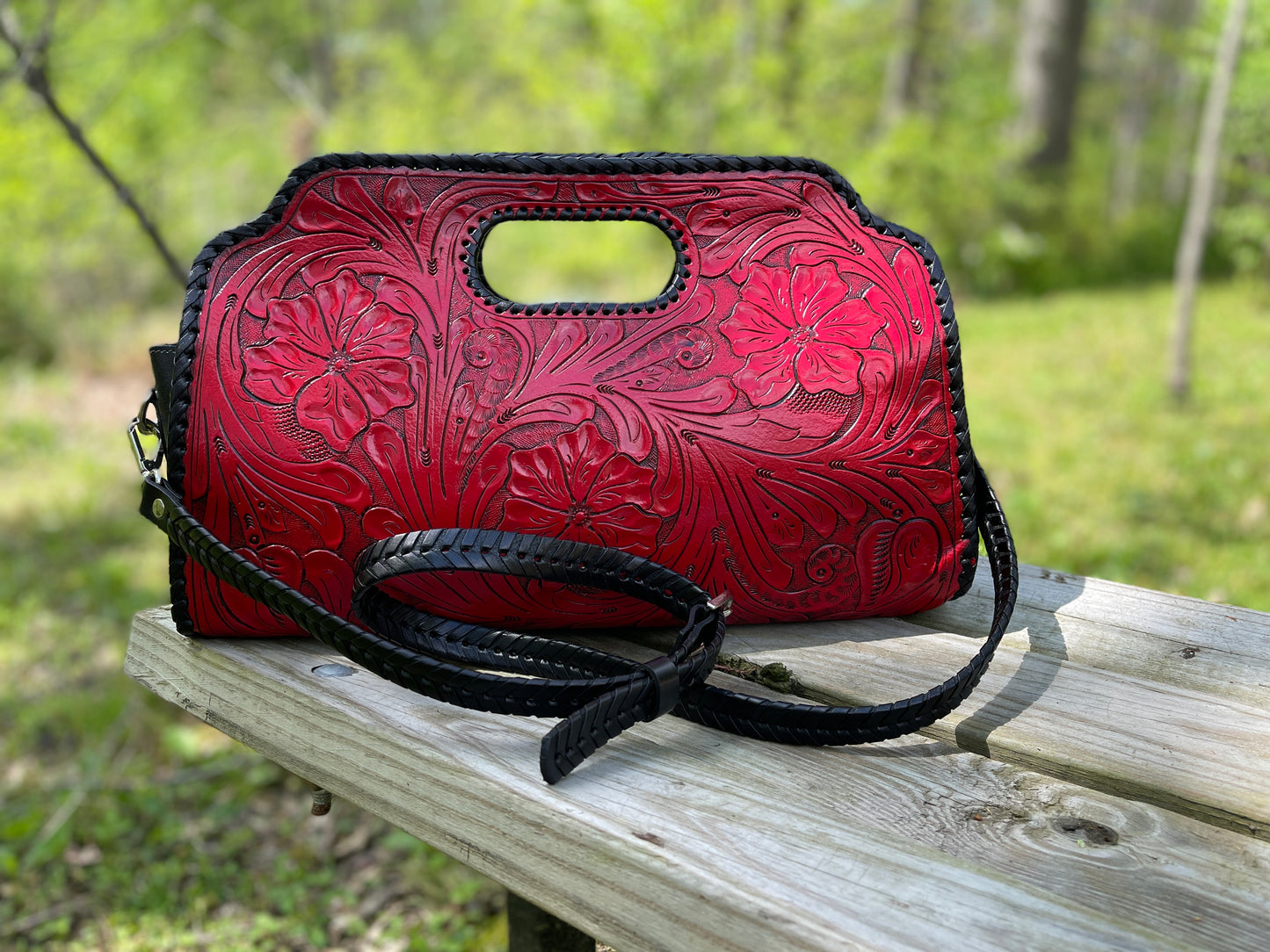 Hand Tooled leather Large Clutch "VAQUERA COMBINADA " by ALLE, Western style - ALLE Handbags