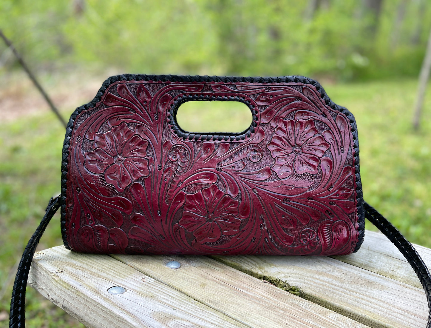 Hand Tooled leather Large Clutch "VAQUERA COMBINADA " by ALLE, Western style - ALLE Handbags