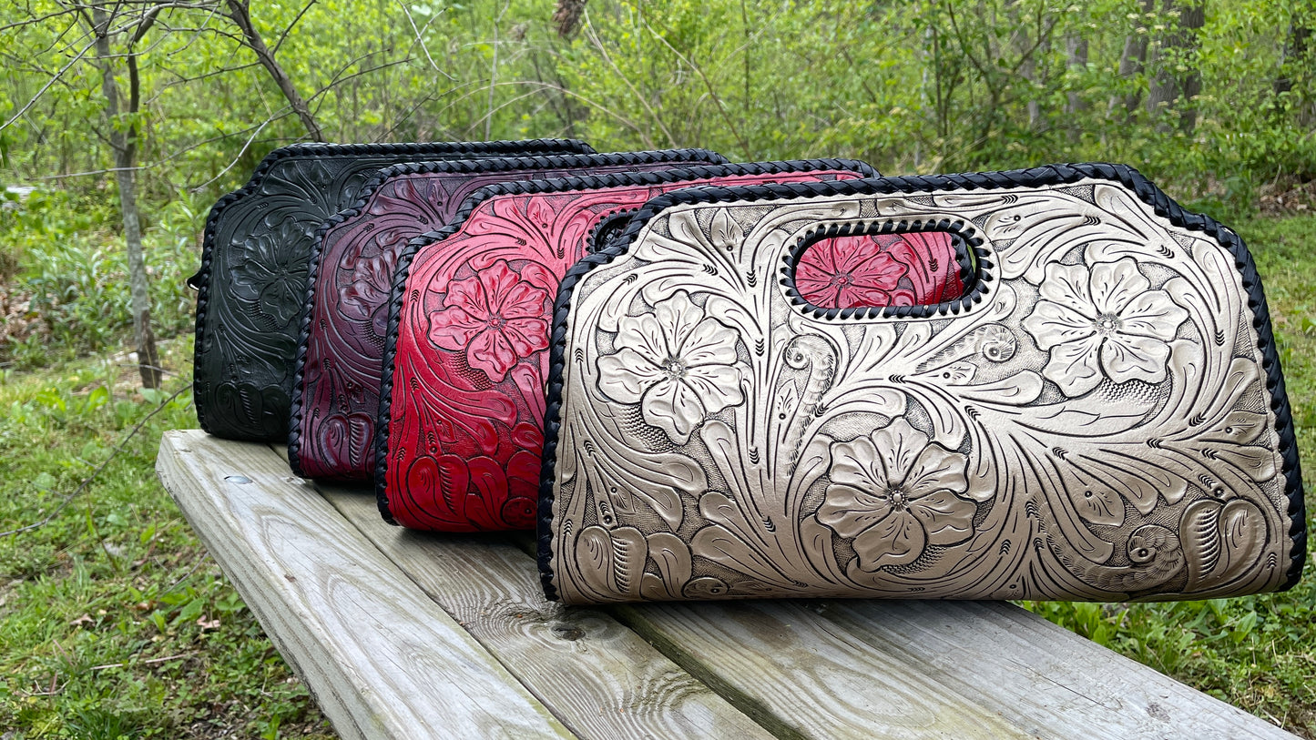 Hand Tooled leather Large Clutch "VAQUERA COMBINADA " by ALLE, Western style - ALLE Handbags