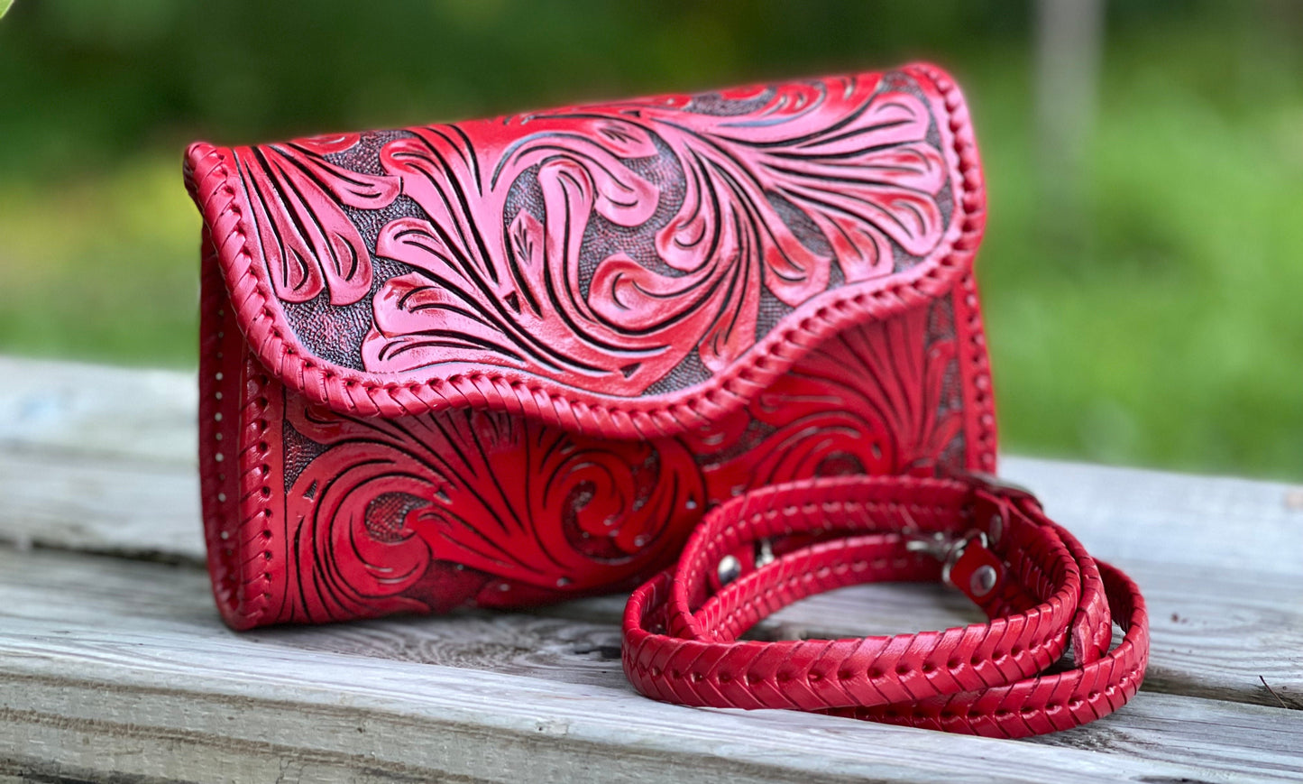 Hand-Tooled Leather Small Crossbody & Clutch "Ondulada" by ALLE more colors - ALLE Handbags