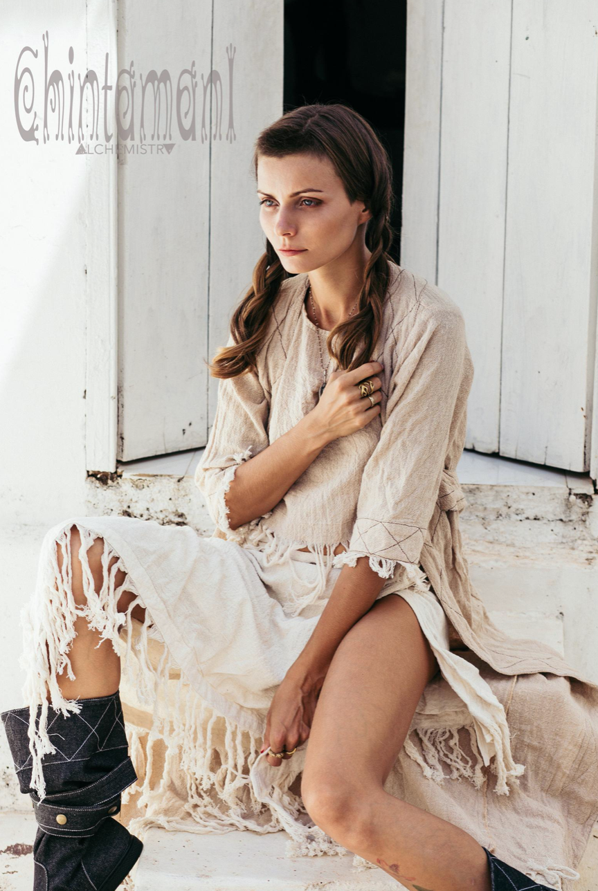 Bohemian Boho Cardigan Robe, Organic Clothes MEDIUM / BEIGE Bohemian Boho Cardigan Robe, Organic Clothes MEDIUM / BEIGE