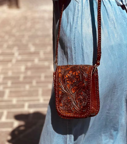Hand-Tooled Leather Wallet & Crossbody BETY - ALLE Handbags