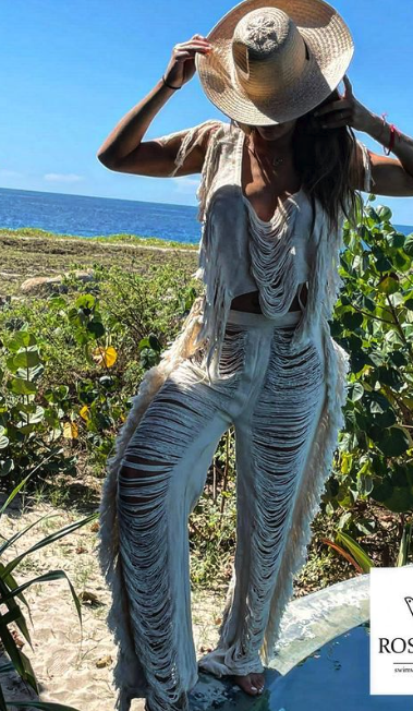 Handmade Frayed Set Pants & Crop "EMMA", Organic Clothing - ALLE Handbags