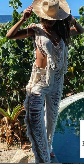 Handmade Frayed Set Pants & Crop "EMMA", Organic Clothing - ALLE Handbags