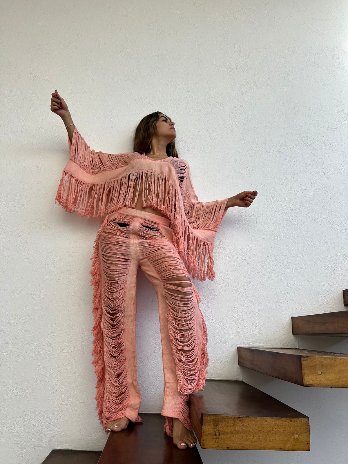 Women's ALLE BOHO "EMMA", Handmade Frayed Set Pants & Crop Top, Beachwear - ALLE Handbags