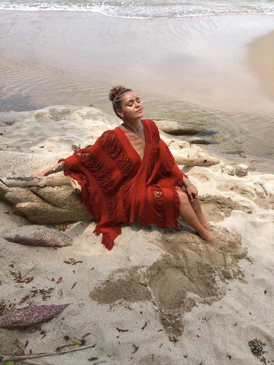ALLE BOHO "RHIANA", Beachwear Midi Dress & Swim Cover Up in Terracota Color - ALLE Handbags