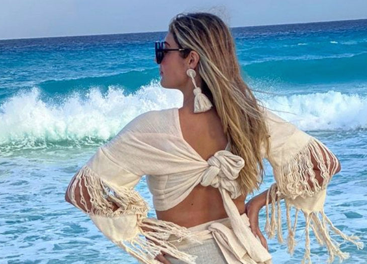 ALLE BOHO "SARA" Beachwear Skirt and Top Cotton Set in Beige - ALLE Handbags