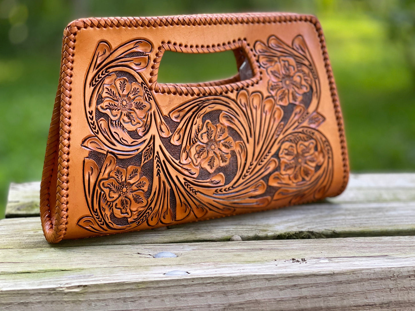 Hand-Tooled Leather Small Clutch, "YENNY" by ALLE - ALLE Handbags