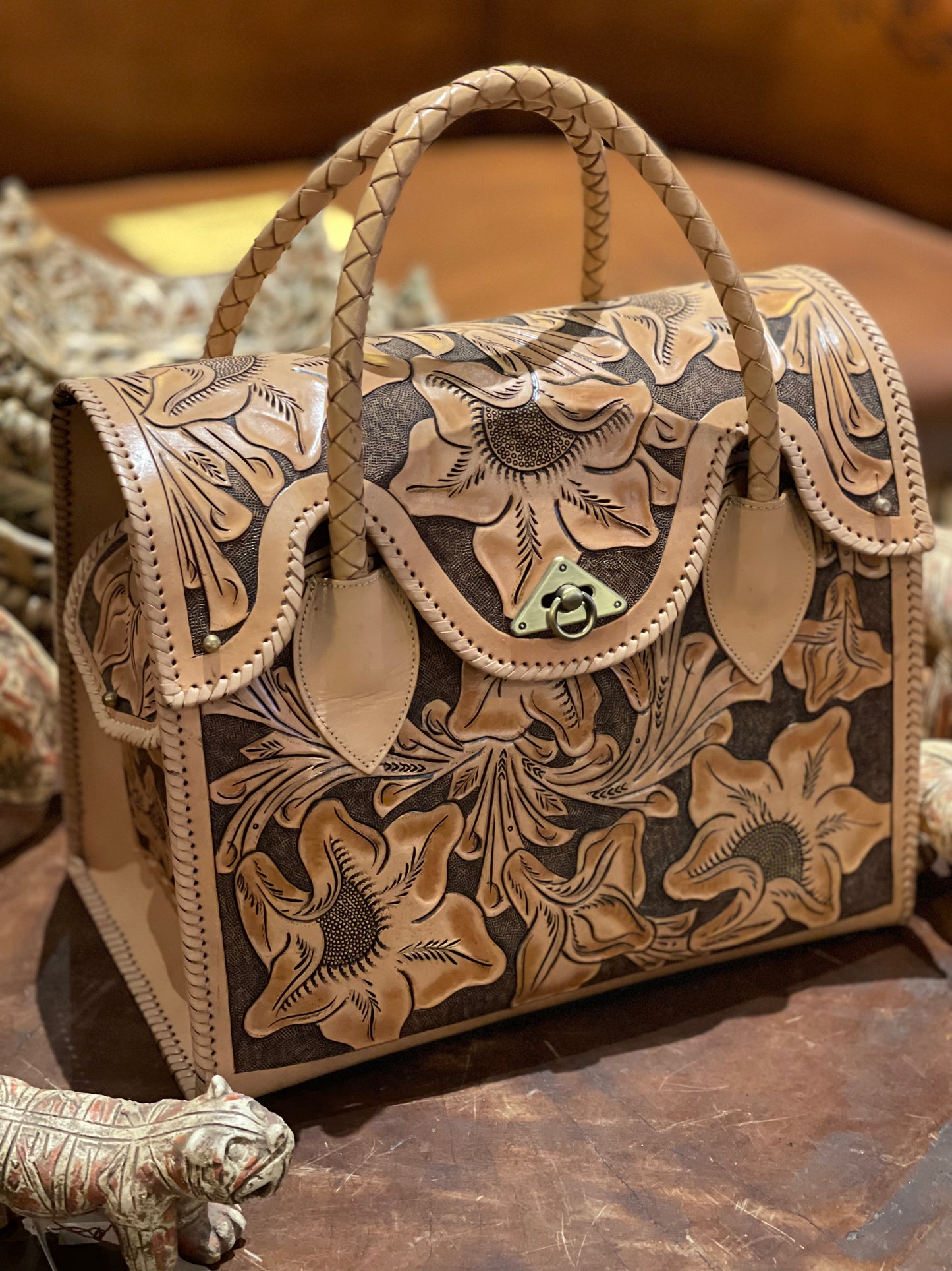 Hand-tooled Leather Small Weekender "ROMMY" by ALLE, Duffel Bag - ALLE Handbags
