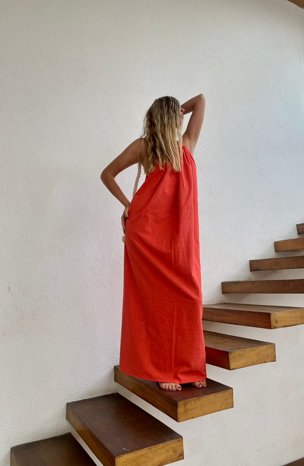 Handmade Organic Cotton Backless Maxi Dress ZOE - ALLE Handbags