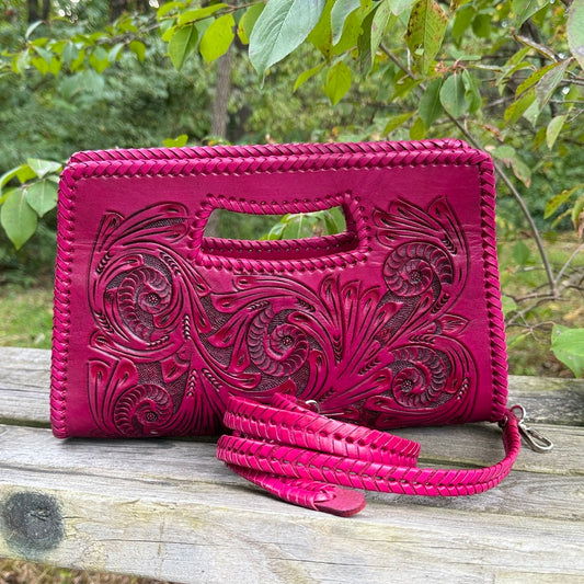 Hand-Tooled Leather Small Clutch & Crossbody "JENNY" by ALLE – Western Style Purse - ALLE Handbags