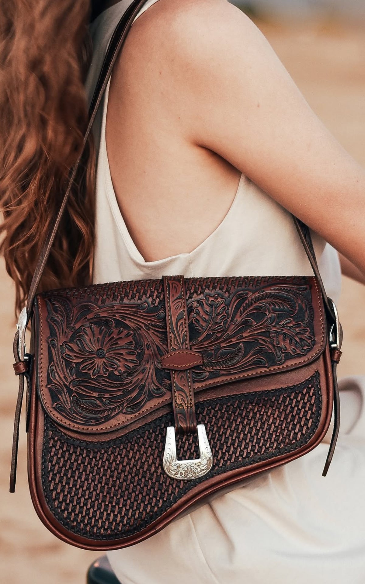 Genuine Hand-tooled leather Saddle Bag "KELLY" - ALLE Handbags