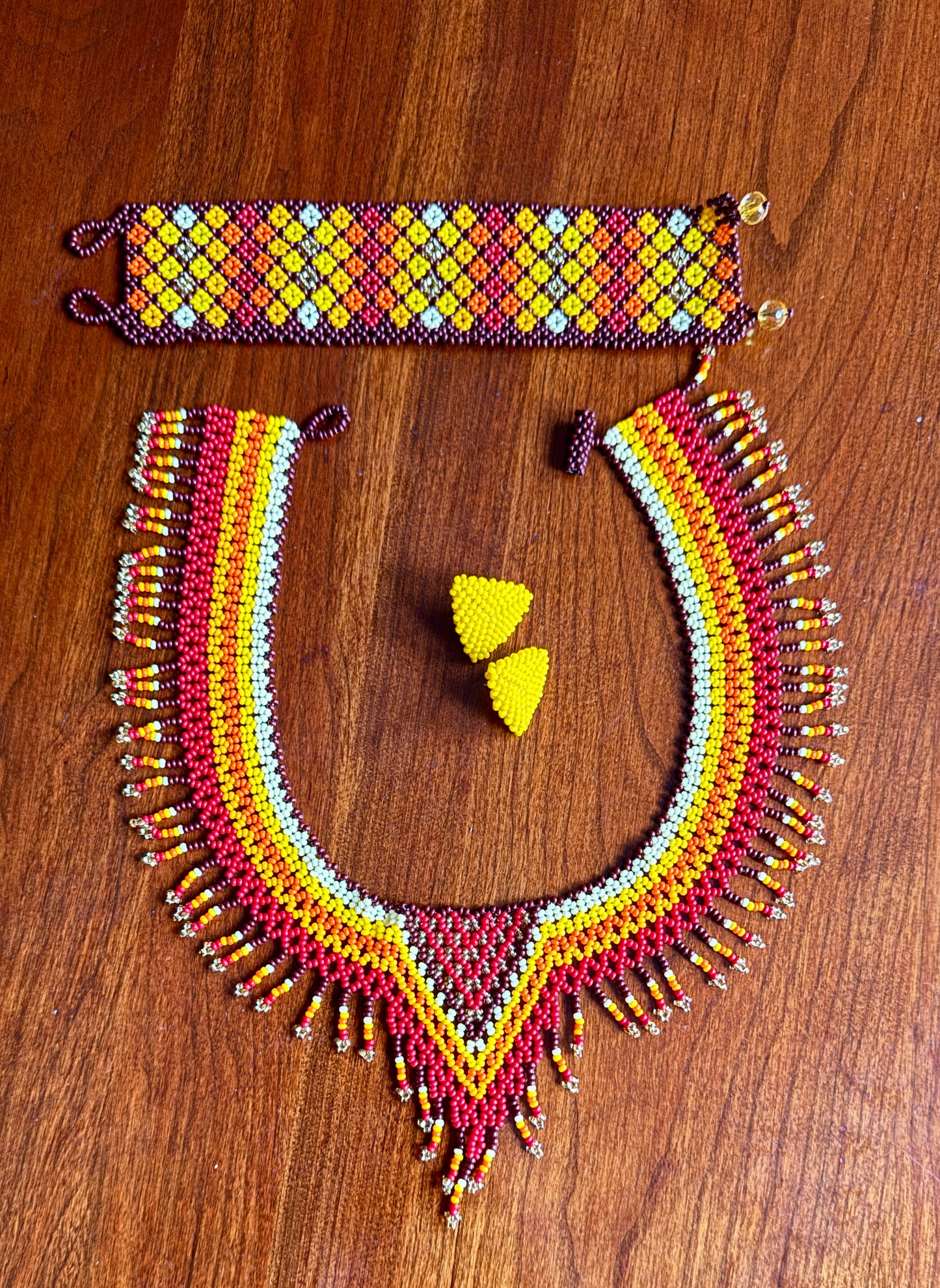 Handmade Beaded Tribal Necklace & Earrings Set "AMELIA" - Limited Edition
