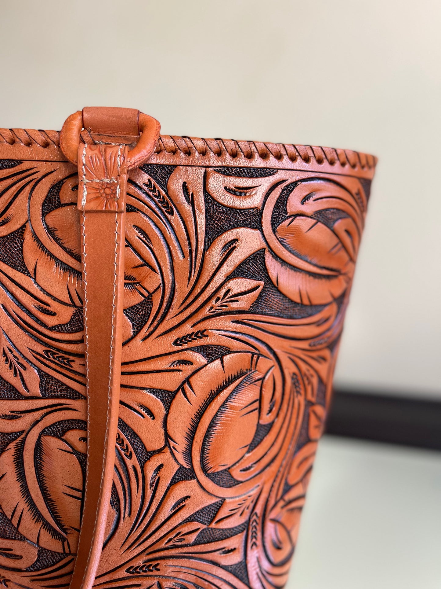 Hand-Tooled Leather, Tote Bag "CHARLY", by ALLE, more Colors