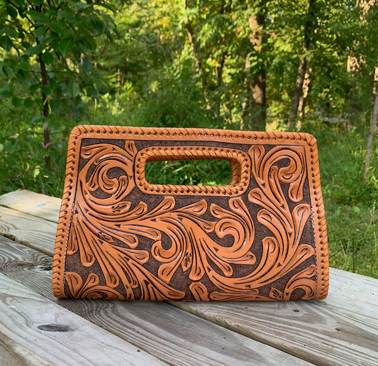 Hand-Tooled Leather Clutch & Crossbody “ENVELOPE” by ALLE – Western Style - ALLE Handbags