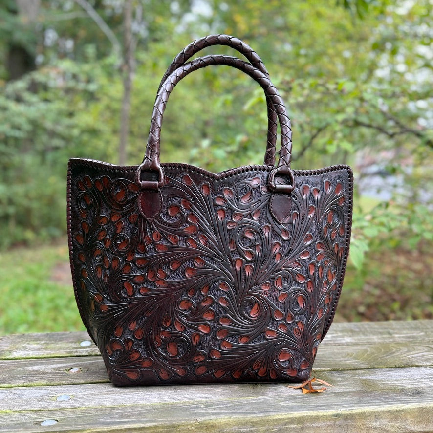 Hand-Tooled Leather Extra Large Tote "IBIZA" more colors