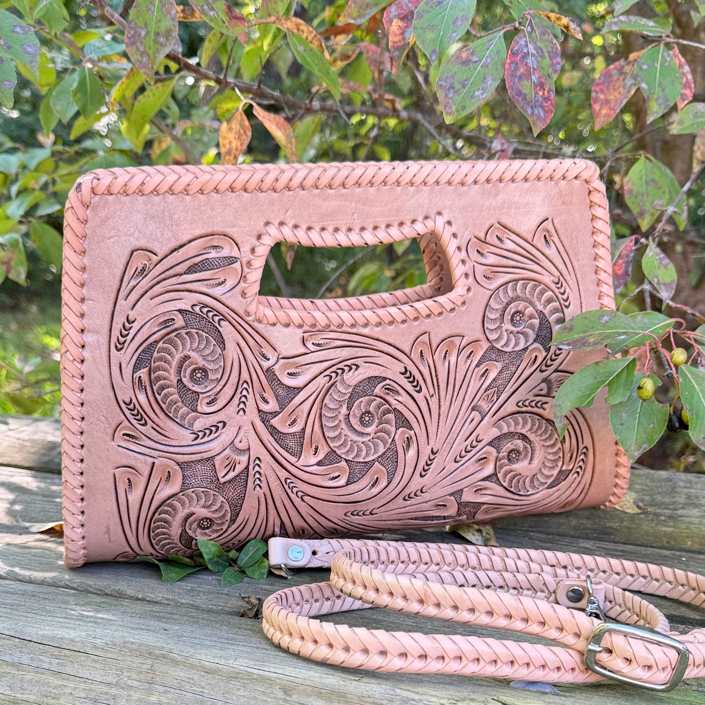 Hand-Tooled Leather Small Clutch & Crossbody "JENNY" by ALLE – Western Style Purse