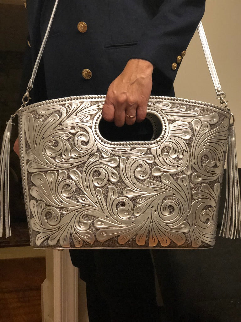 Hand CUT-OUT Tooling Leather Tote "TUBO" by ALLE, more Colors