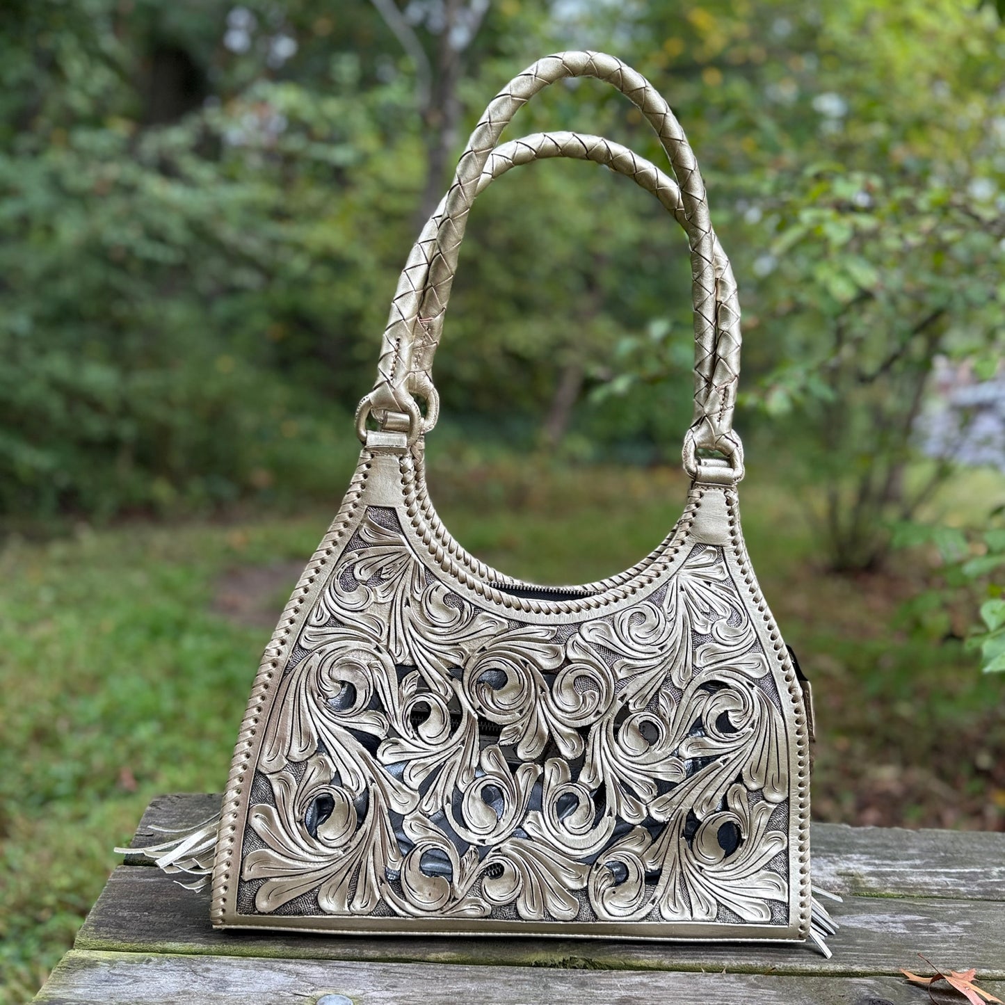 Hand Cut Out Tooling Leather Hobo Bag "LUNA" by ALLE