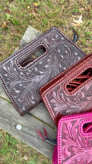 Hand-Tooled Leather Large Clutch & Crossbody, "JENNY" by ALLE