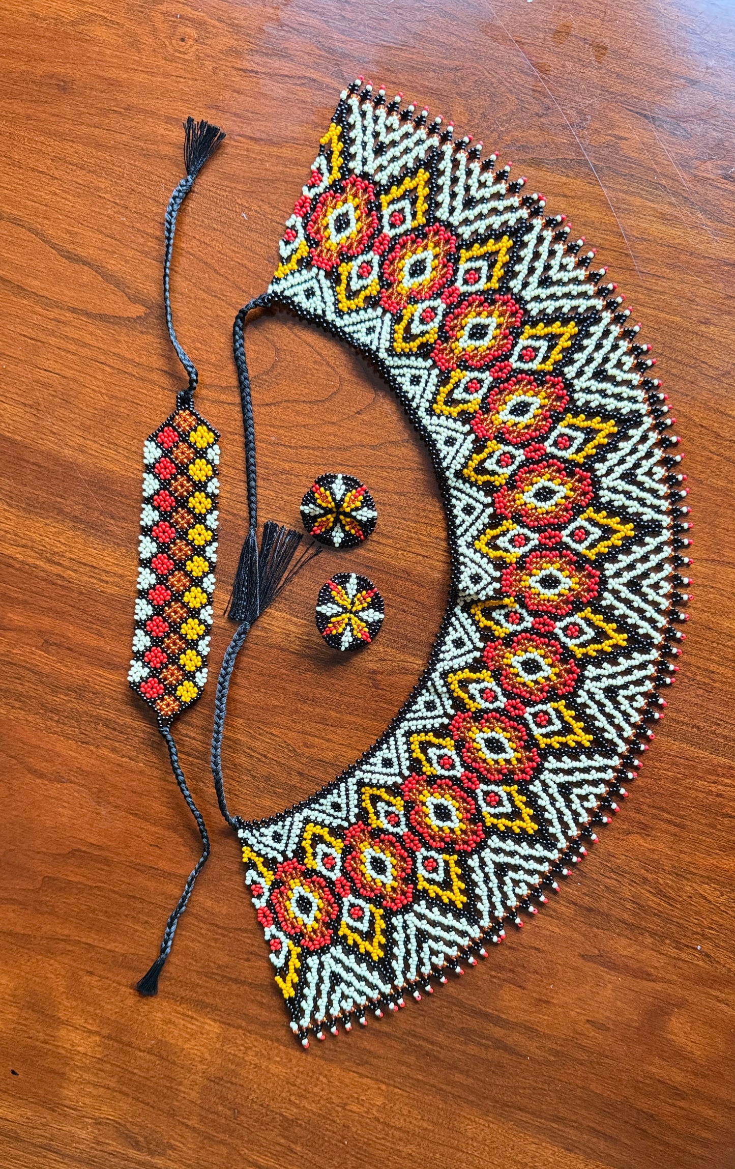 Handmade Beaded Tribal Necklace, Bracelet & Earrings Set "AMAZONIAN" - Limited Edition